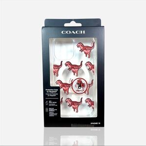 Coach Protective Clear Case for MagSafe IPhone 16 Glitter Dinosaur Design